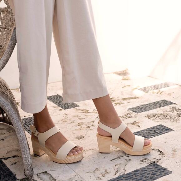 NEW OpBx Nisolo Open Toe Clogs Wooden Heel Sandals Shoes Platform Size 6.5 Bone - Picture 2 of 16